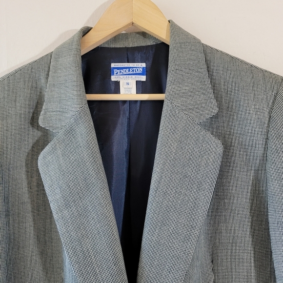 VTG Pendleton Gray Houndstooth 100% Wool Single Breasted Blazer 16 Office Siren - Picture 3 of 11